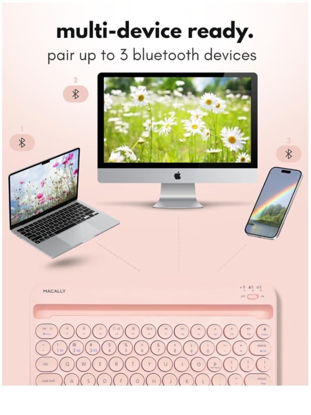 Pink Tablet Keyboard - Compatible Wireless Bluetooth Keyboard - Picture 2 of 8